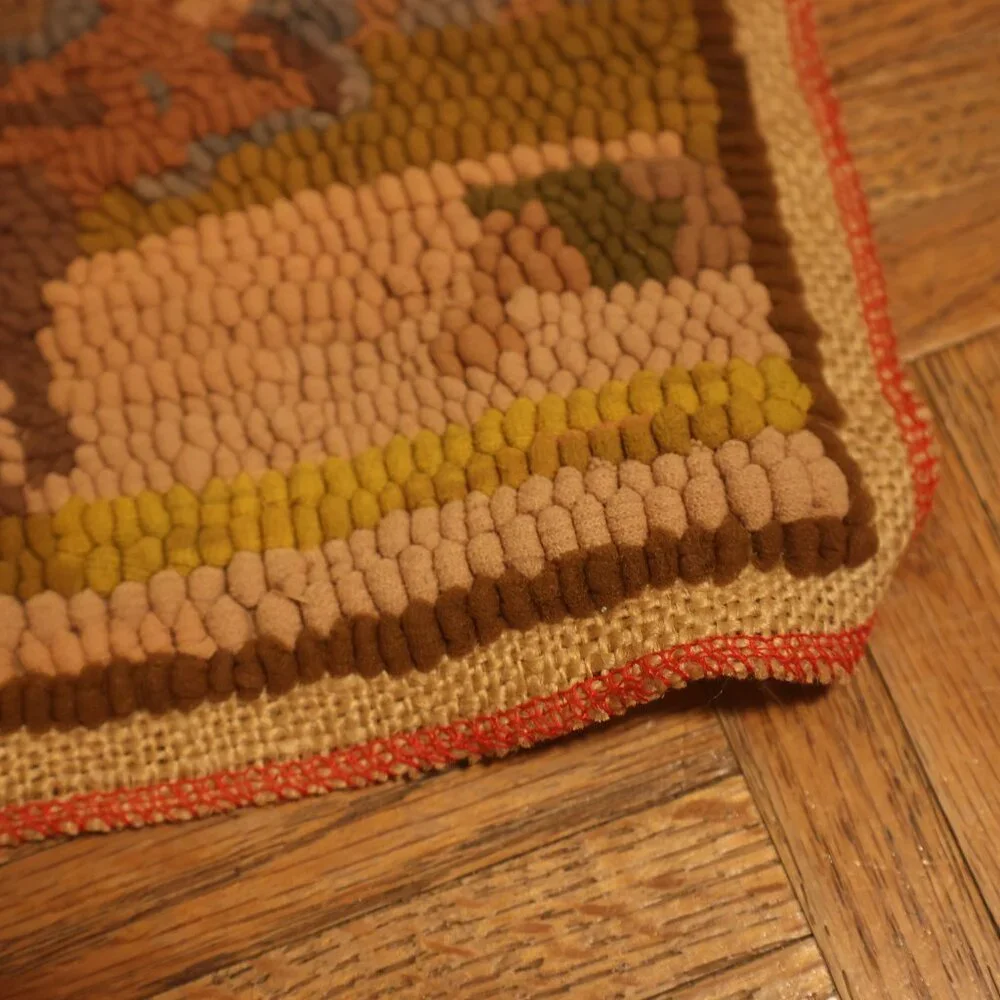 Vintage Hand Hooked Moose Rug Mat 9x9 Primitive Folk Art Cabin Lodge Wall Hangin